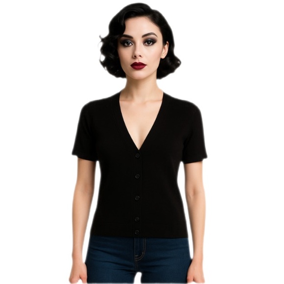 Ann Taylor LOFT Black Short Sleeve Button Cardigan — Size SP - Picture 1 of 5